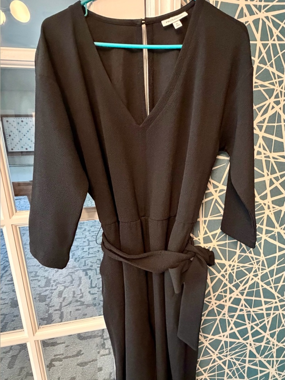 Black V-Neck Long Sleeve Belted jumpsuit